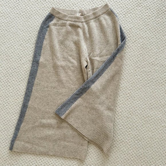 Wool Knitted Ribbed Cropped Pants with Gray Stripe down sides, Small - Picture 2 of 4